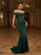 Green Embroidered Off Shoulder Mermaid Evening Dress